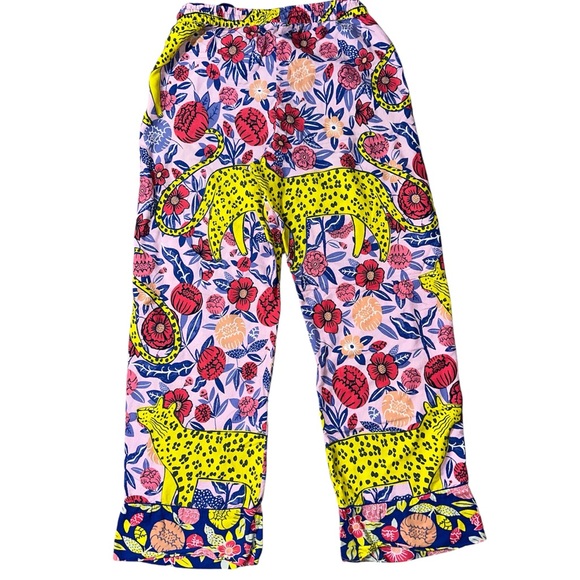 Anthropologie Agathe Singer Blue and Pink Patterned floral & cheetah Pants Set - Picture 3 of 5